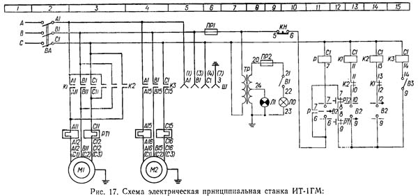 Схема електрична токарно-гвинторізного верстата ІТ1М, ІТ1ГМ